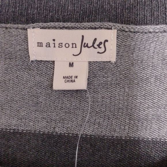 Maison Jules Color Block Jewel Neck T Shirt Sweater Steel Grey Medium - Picture 5 of 10